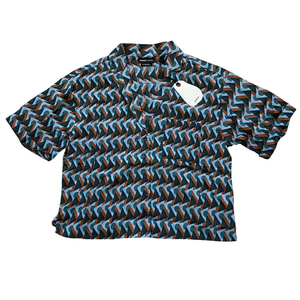 Prana Iguala Top Women's S High Tide Retro Geo Relaxed Fit Button Up Cropped - Picture 3 of 8